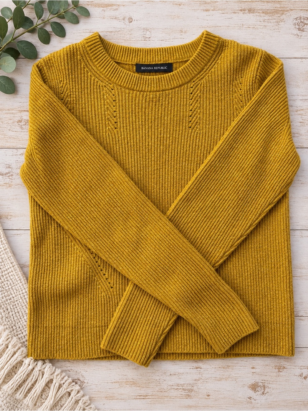 Banana Republic Golden Yellow Ribbed Crewneck Sweater